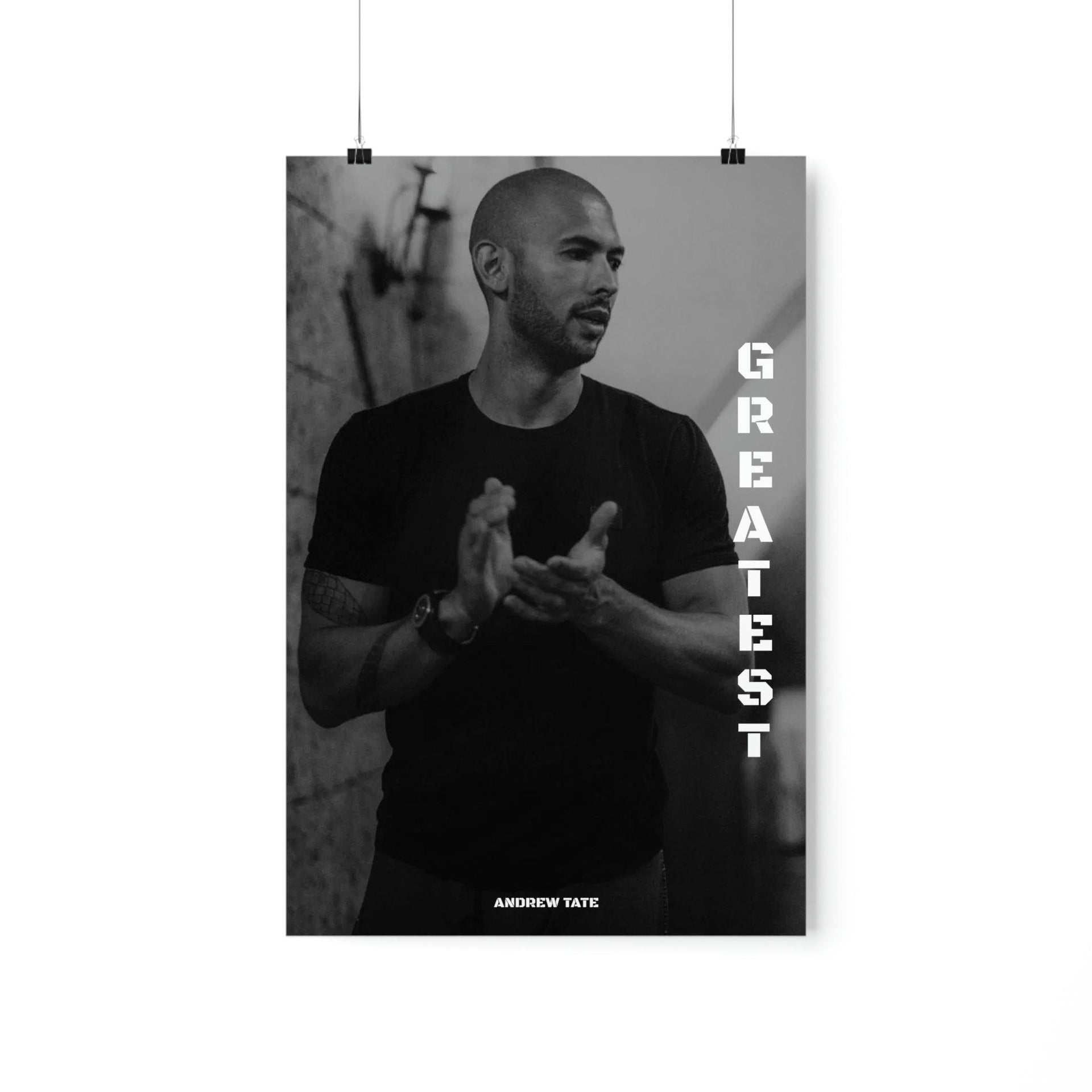 Stay motivated to achieve greatness with an Andrew Tate motivational poster featuring the quote 'Greatest.' Available worldwide in various sizes and at affordable prices.