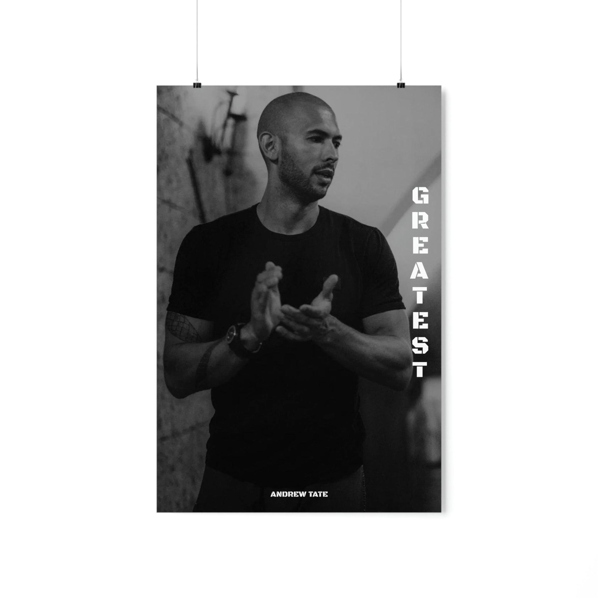 Stay motivated to achieve greatness with an Andrew Tate motivational poster featuring the quote 'Greatest.' Available worldwide in various sizes and at affordable prices.