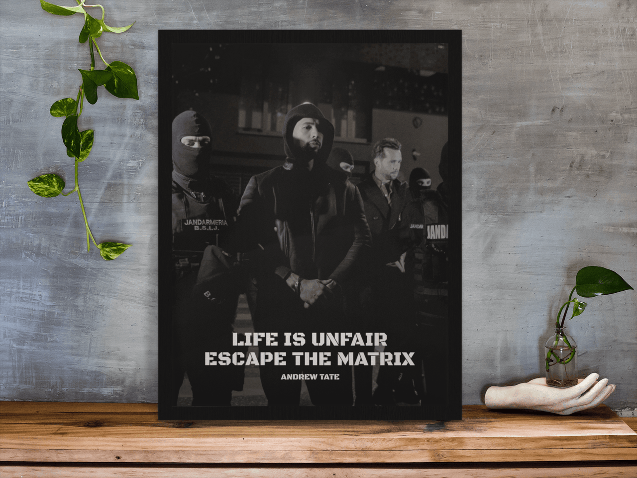 Add some inspiration to your home or office with an Andrew Tate poster featuring the quote 'Life is unfair, escape the matrix.' Choose from a range of sizes and enjoy cheap prices and worldwide delivery.