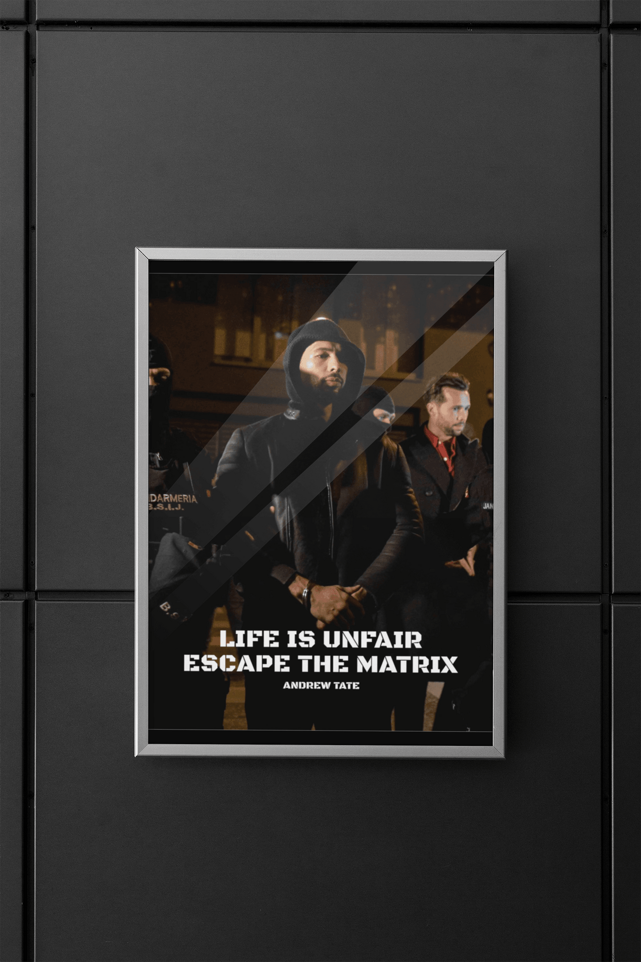 Add some inspiration to your home or office with an Andrew Tate poster featuring the quote 'Life is unfair, escape the matrix.' Choose from a range of sizes and enjoy cheap prices and worldwide delivery.