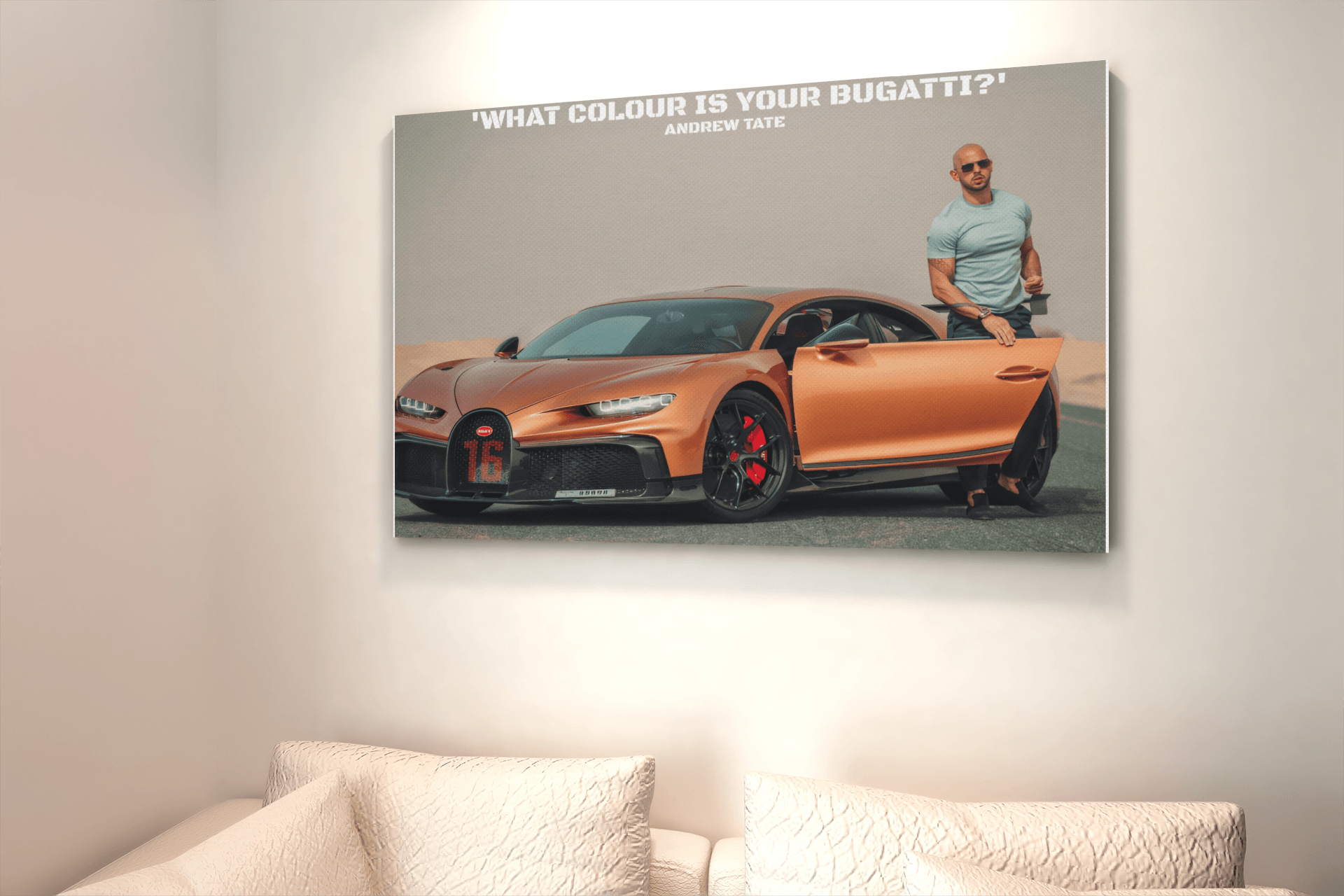 Keep motivated to pursue your dreams with an Andrew Tate poster featuring his Bugatti and the quote 'What colour is your Bugatti?' Choose from a range of sizes and enjoy cheap prices and worldwide delivery.