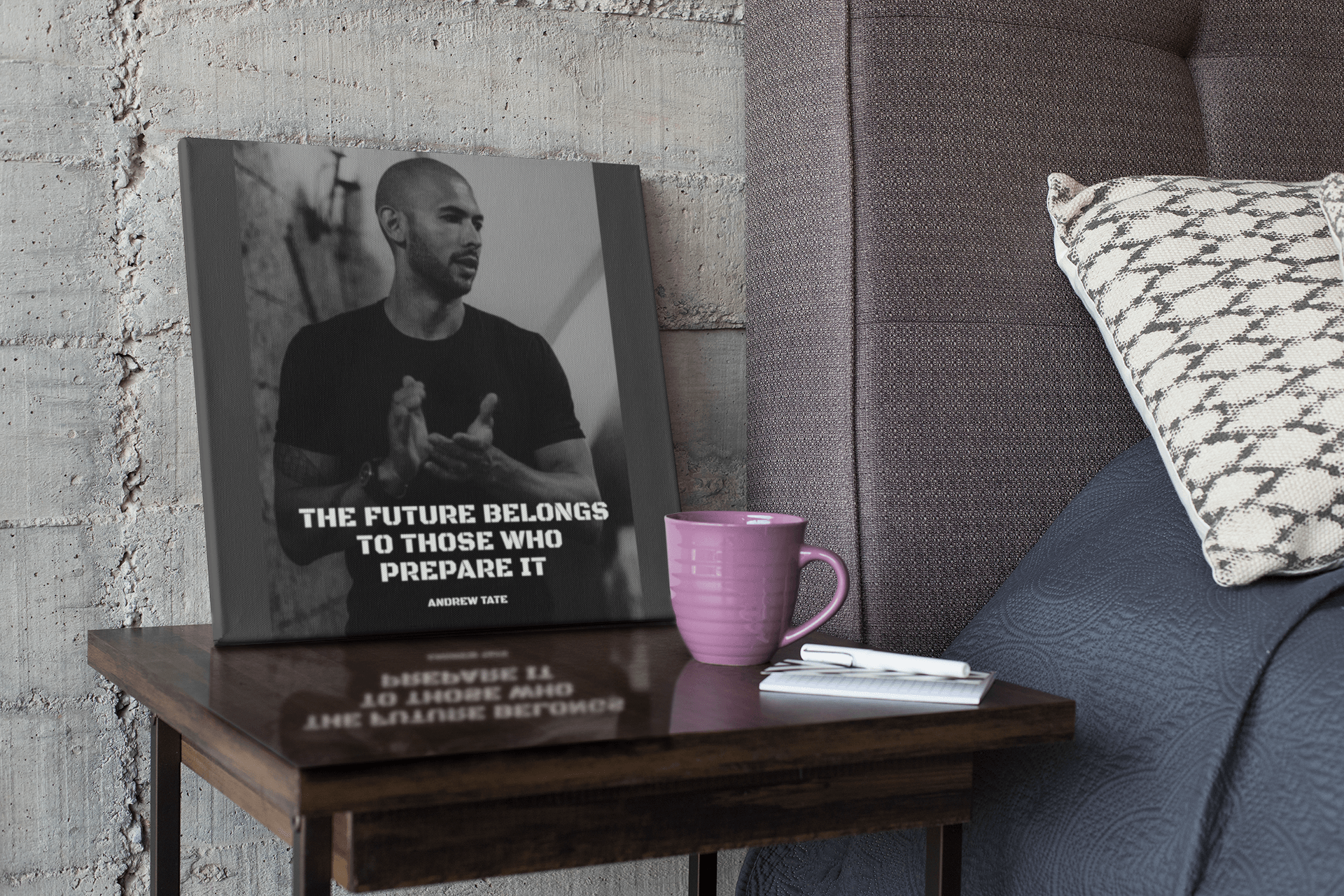 Stay motivated to prepare for the future with an Andrew Tate poster featuring the quote 'The future belongs to those who prepare it.' Available in various sizes and at low prices for worldwide shipping
