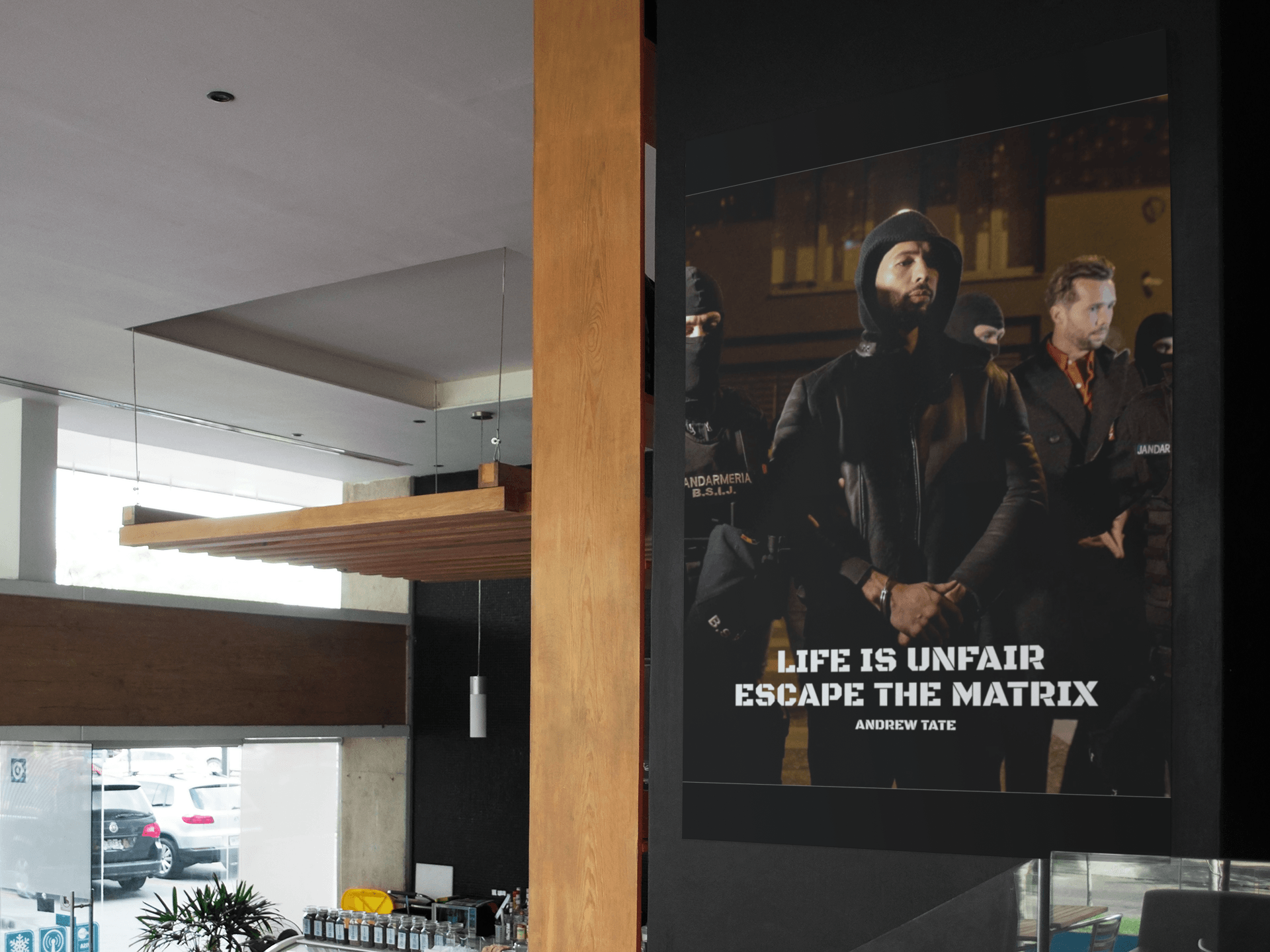 Add some inspiration to your home or office with an Andrew Tate poster featuring the quote 'Life is unfair, escape the matrix.' Choose from a range of sizes and enjoy cheap prices and worldwide delivery.