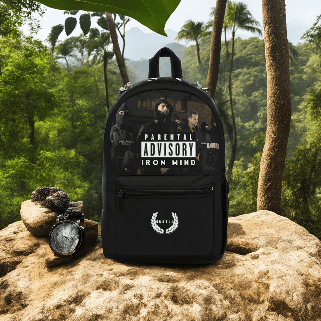 Shop Now the Andrew Tate backpack featuring "Iron Mind" Quote | Hustler's Inventory | Back-to-School Season
